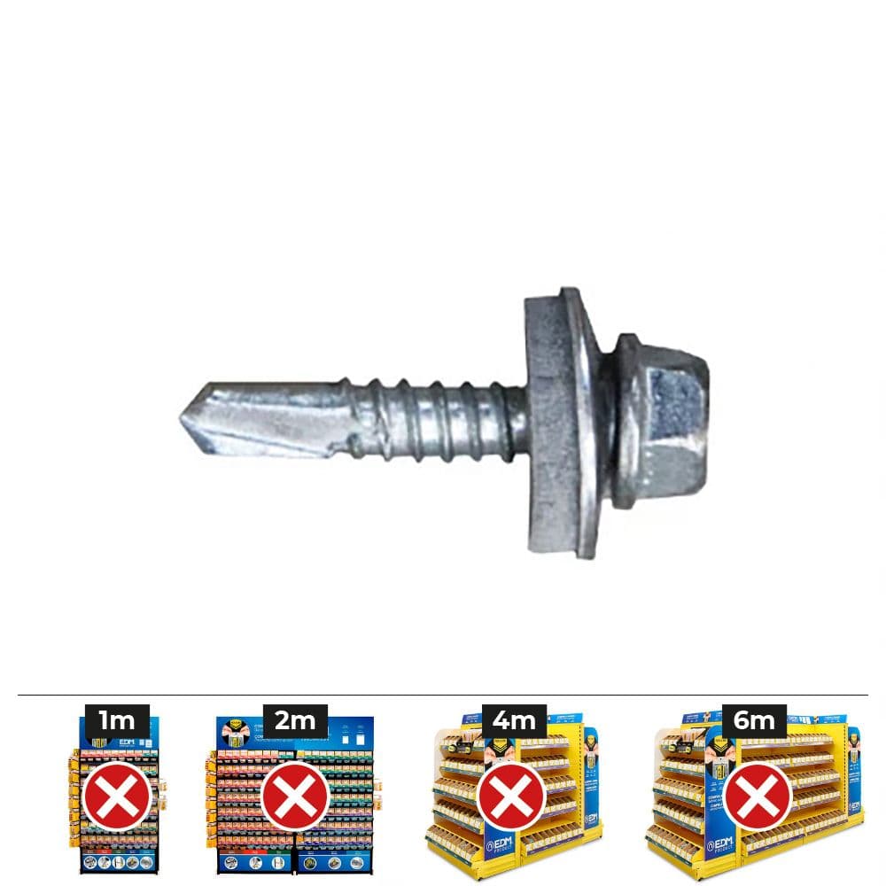 CAJA 250 UDS. TORNILLO 7301 PUNTA BROCA CABEZA HEXAGONAL Ø 6,3 x 25 mm. ARANDELA DE EPDM Ø25 CINCADO