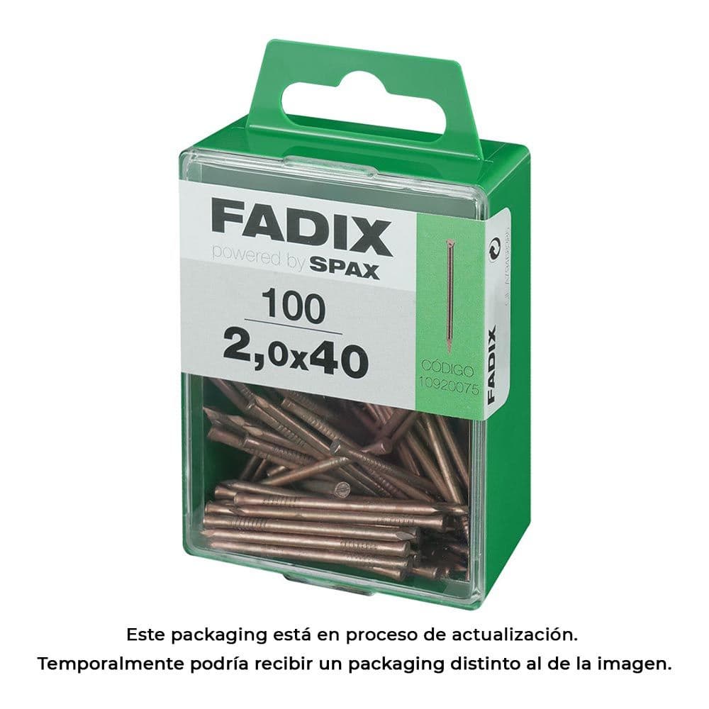 CAJA M 100 unid. CLAVO DE ACERO PARA RODAPIE 2,0x40mm FADIX
