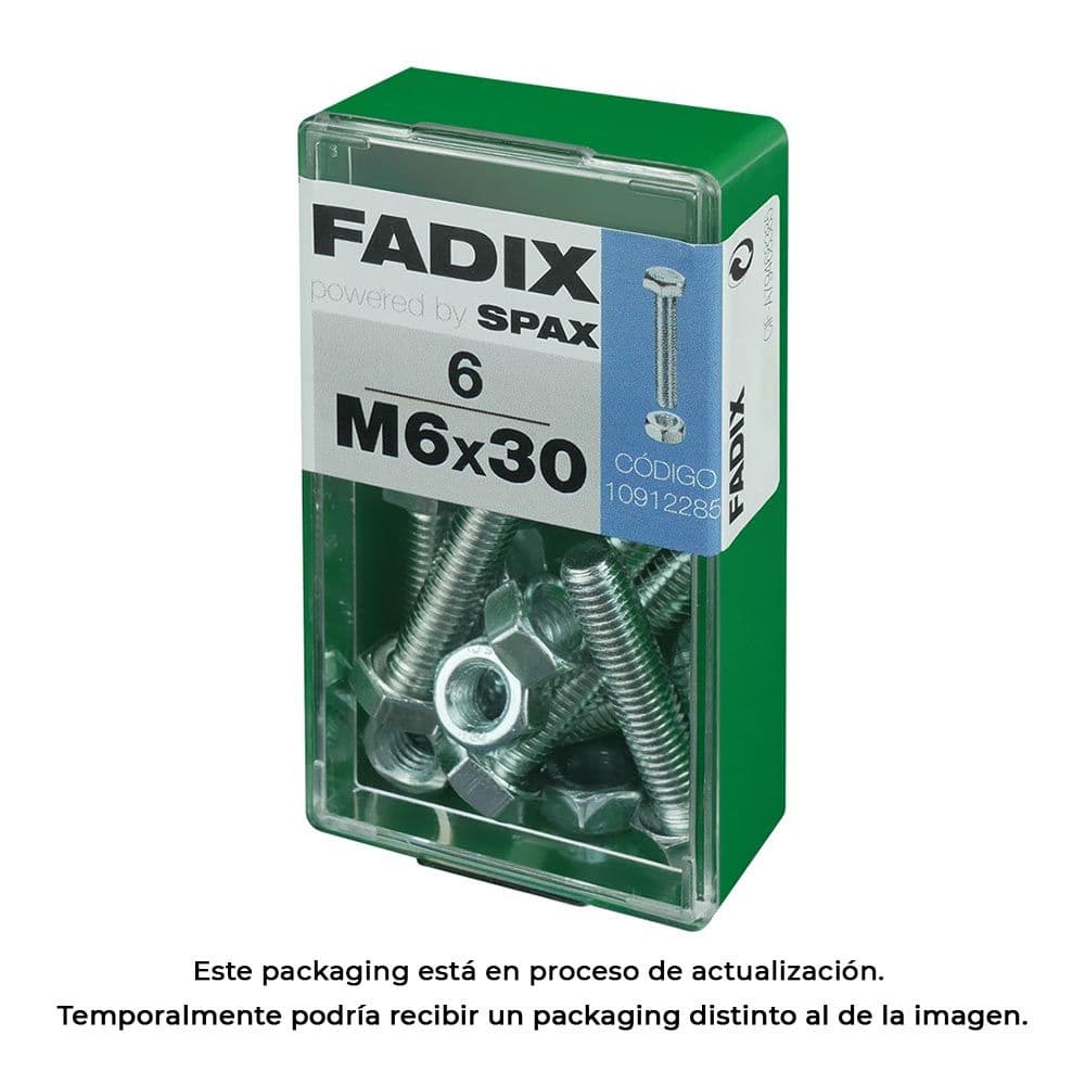 CAJA S 6 unid. TORNILLO METRICA CAB HEX+TUERCA CINC M 6x30mm FADIX