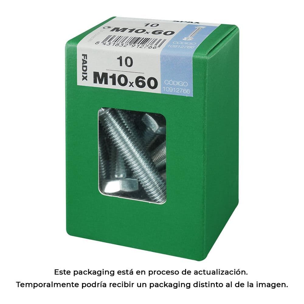 CAJA L 10 unid. TORNILLO METRICA CAB HEX+TUERCA CINC M 10x60mm FADIX