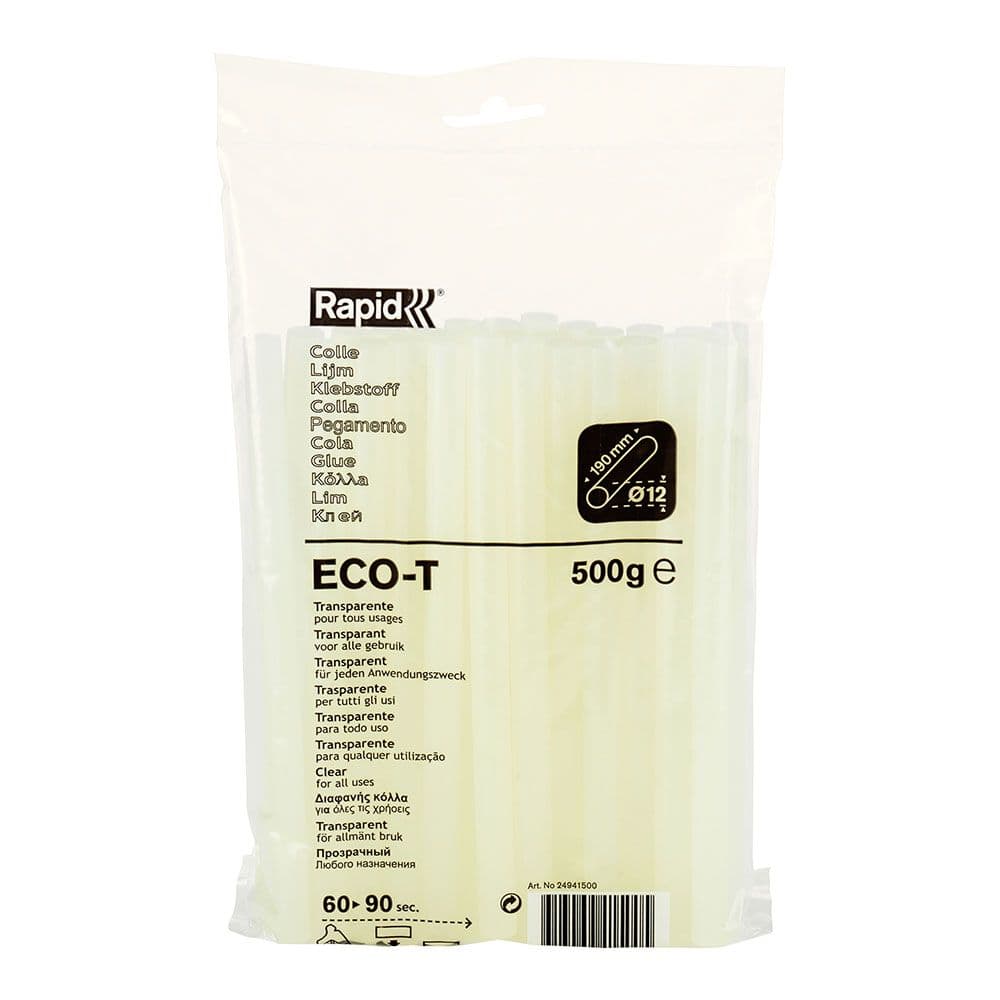 BARRA DE COLA TERMOFUSIBLE ECO T, TRANSPARENTE, Ø12 x 190 mm, 500 g