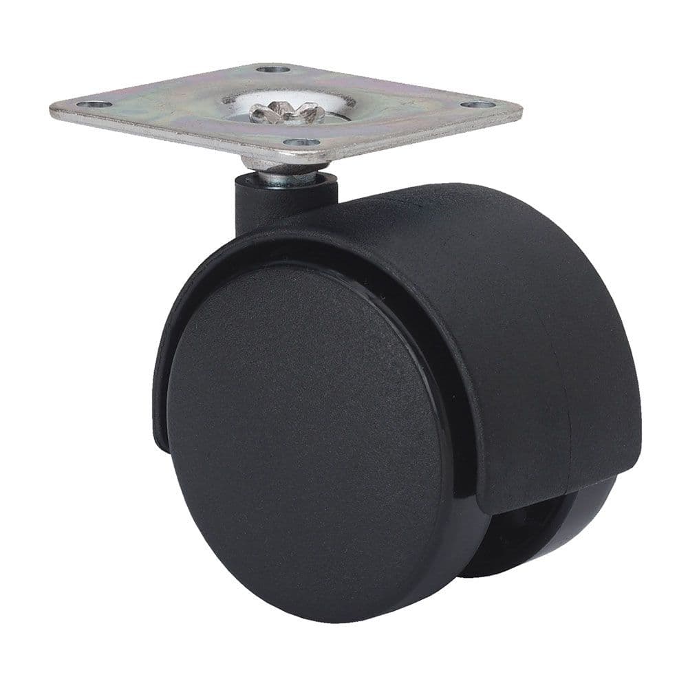RUEDA GIRATORIA CON PLACA Y EJE LISO, COLOR NEGRO, CARGA MÁX. 50 Kg, Ø 5 cm