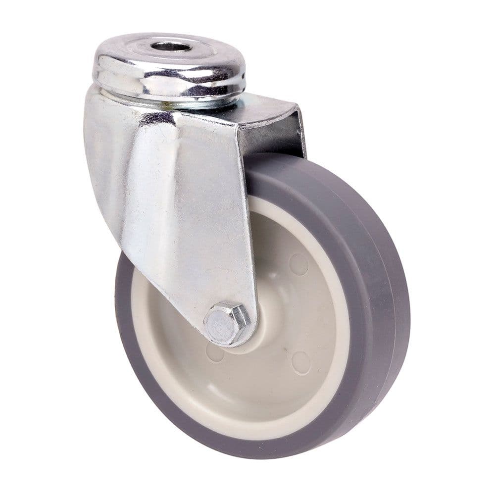 RUEDA GIRATORIA DE GOMA CON EJE LISO Y AGUJERO, COLOR GRIS, CARGA MÁX 60 kg, Ø 8 cm