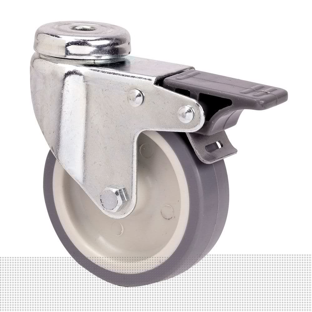 RUEDA GIRATORIA DE GOMA CON AGUJERO, EJE LISO Y FRENO, COLOR GRIS, CARGA MÁX. 60 kg, Ø 8 cm