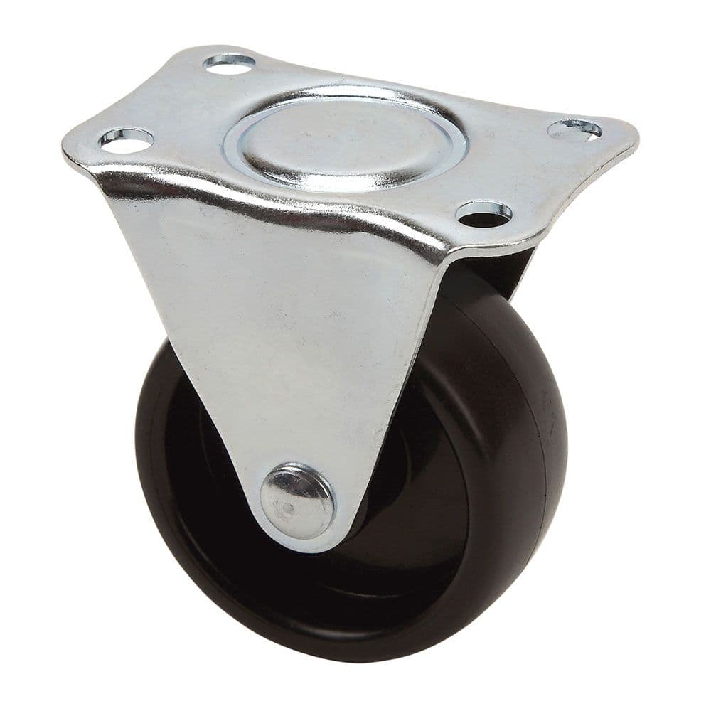 RUEDA FIJA CON PLACA Y EJE LISO, COLOR NEGRO, CARGA MÁX. 30 kg, Ø 5 cm