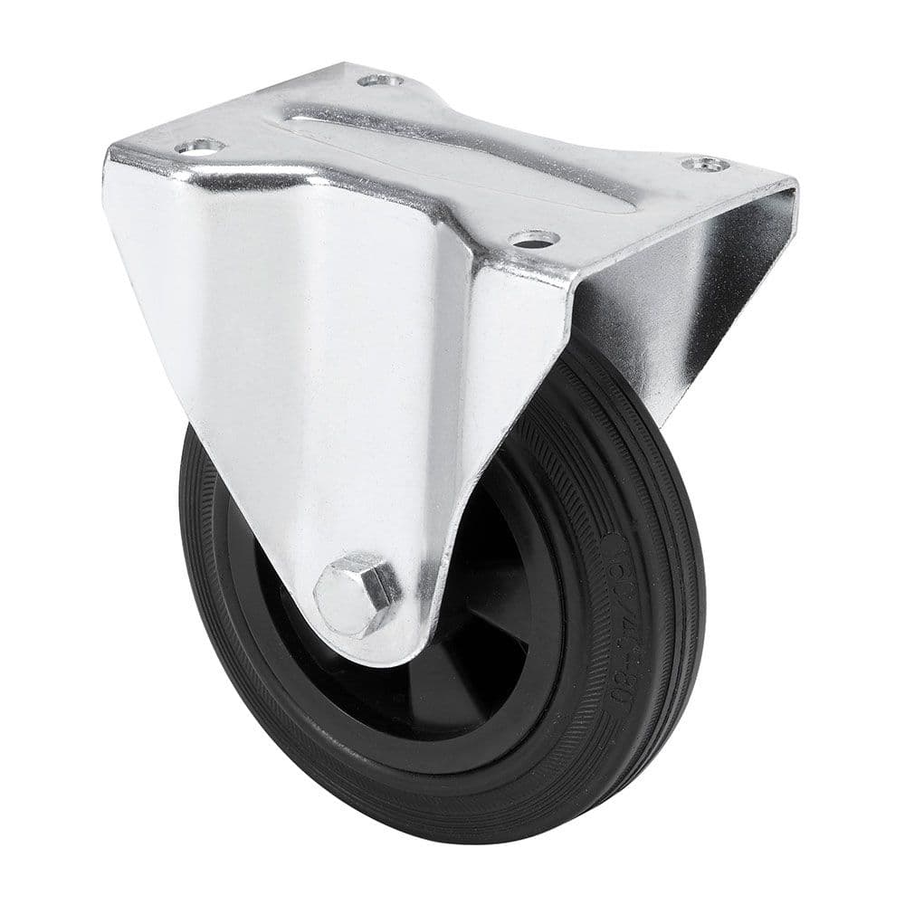 RUEDA FIJA DE GOMA NATURAL CON PLACA Y EJE LISO, COLOR NEGRO, CARGA MÁX. 60 kg, Ø 8 cm