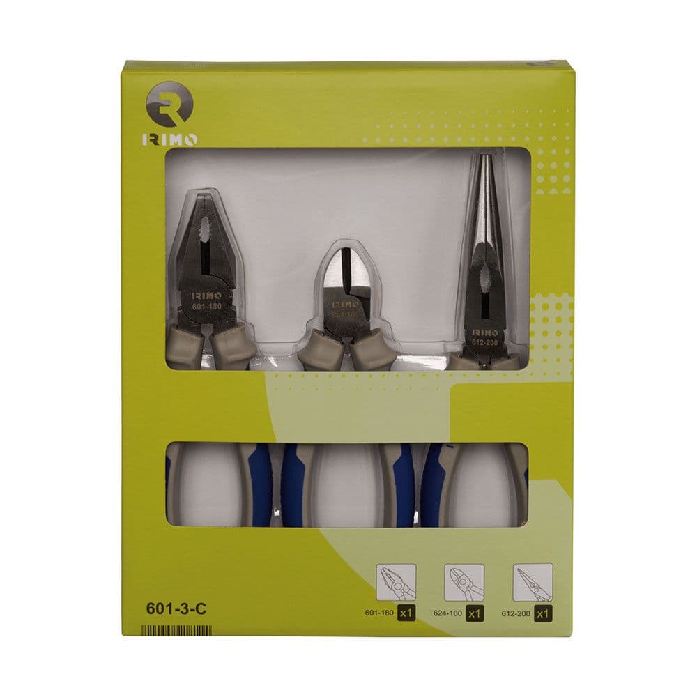 ALICATES UNIVERSALES 180 mm, CORTANTE 160 mm, SEMIRREDONDO 200 mm, 3 PIEZAS