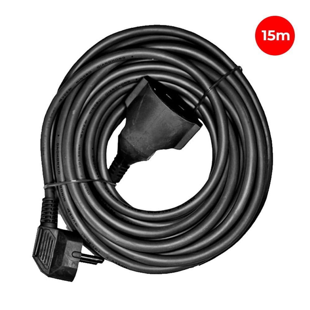 PROLONGADOR CON 1 TOMA 2P+T 16A 250V~ 15 m DE CABLE H05VV-F 3G1,5mm², NEGRO