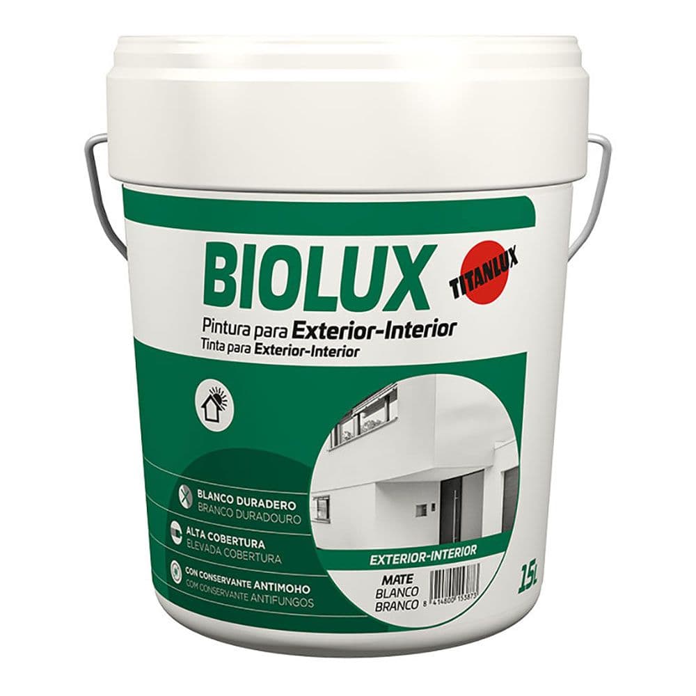 PINTURA PLÁSTICA ACRÍLICA ESTIRENADA INTERIOR/EXTERIOR ANTIMOHO BIOLUX BLANCO MATE 4 L