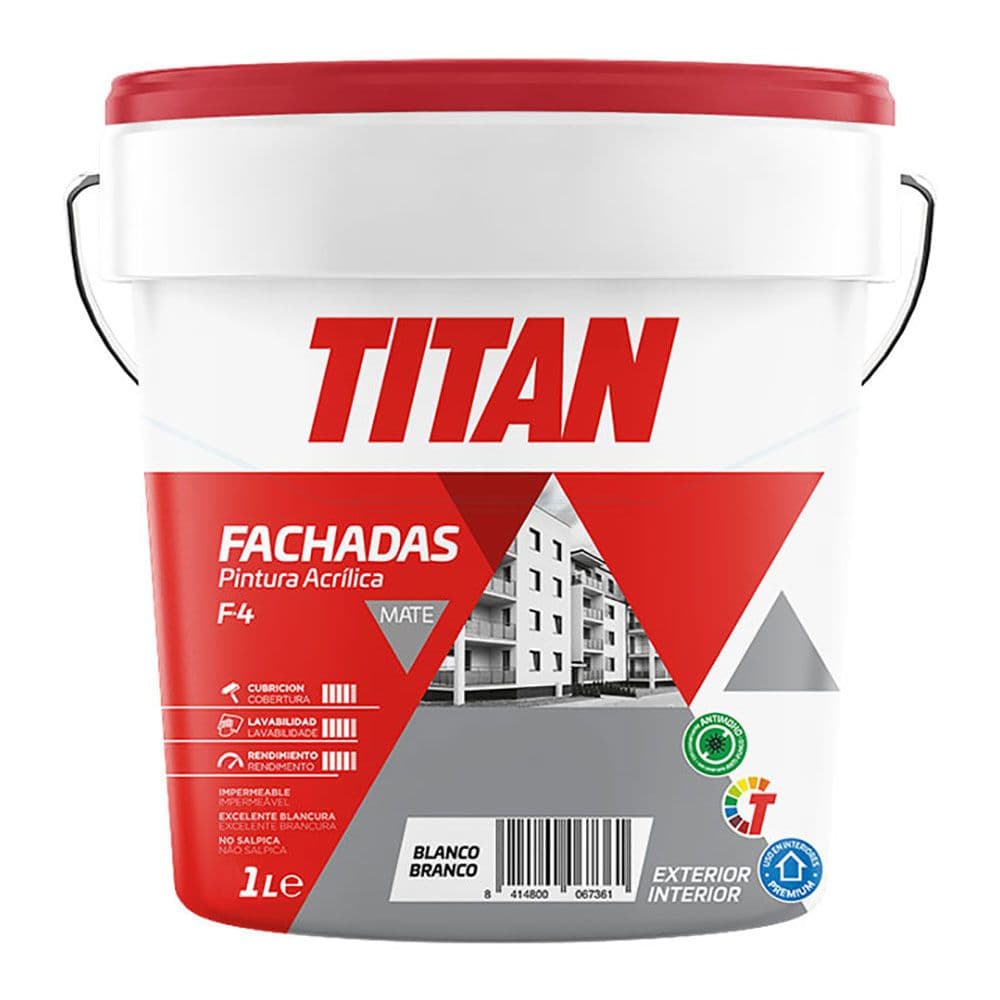 PINTURA PLÁSTICA ACRÍLICA ESTIRENADA INTERIOR/EXTERIOR FACHADAS BLANCO MATE 1 L