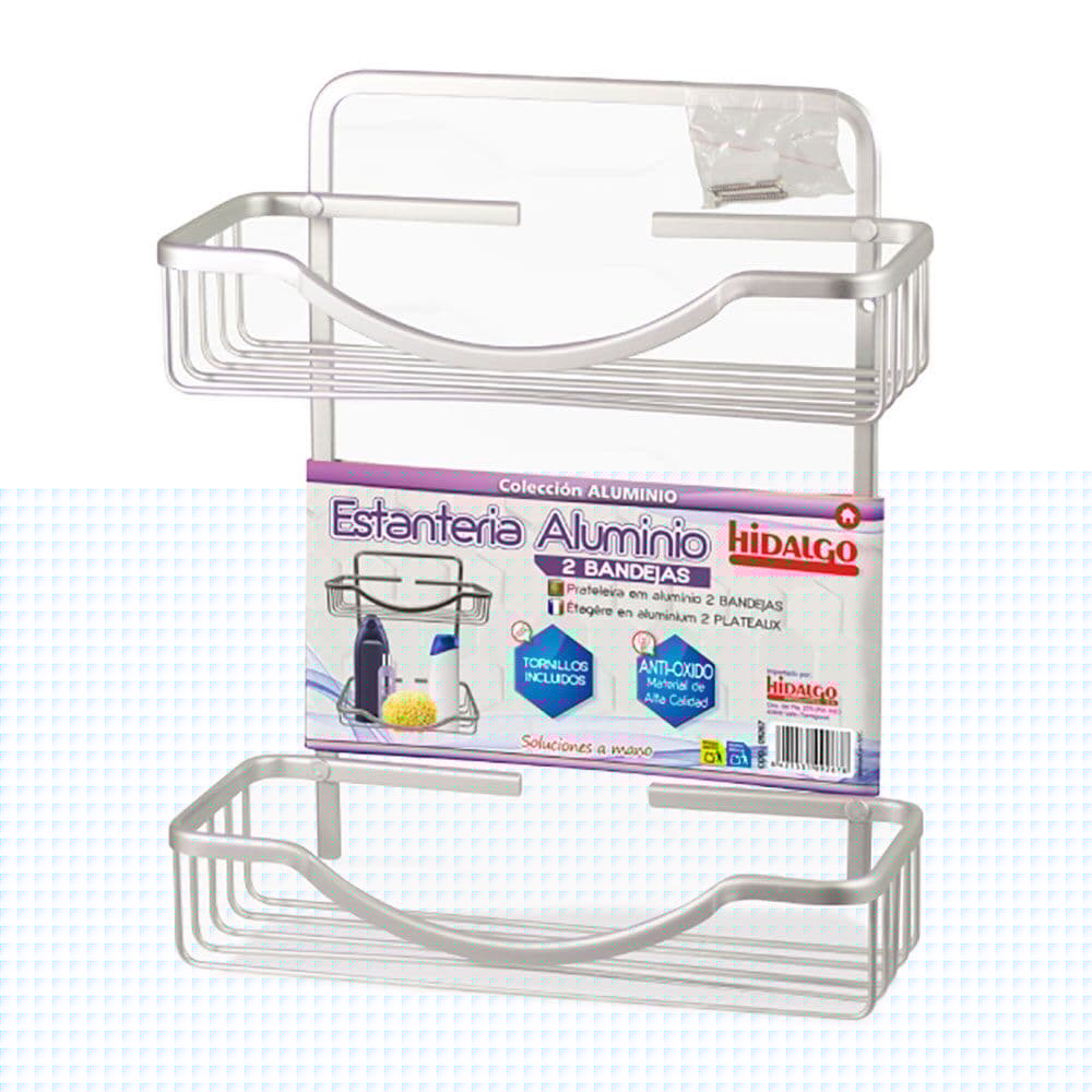 ESTANTERÍA BAÑO 2 BANDEJAS, ALUMINIO, 28,5 x 12,5 x 34 cm