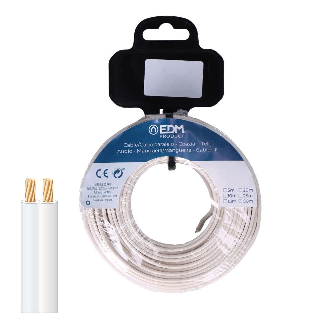 CARRETE CABLE PARALELO 2x0,75mm BLANCO 5m (AUDIO)