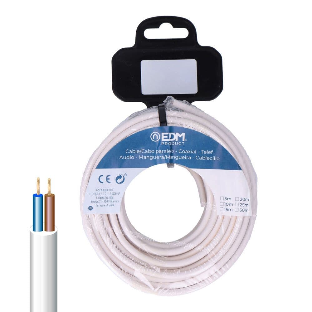 CARRETE MANGUERA TUBULAR H05VV-F 2 x 2,50 mm² BLANCA, 5 m