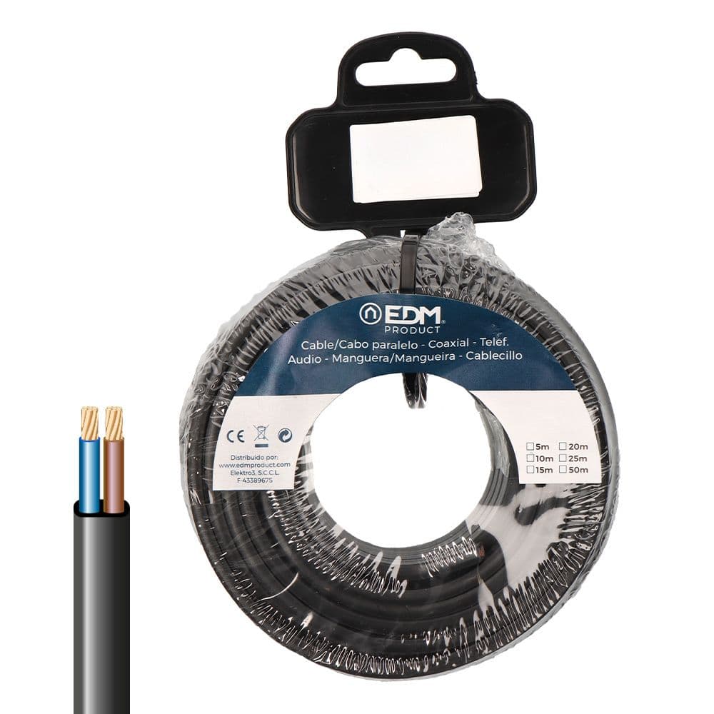 CARRETE CABLE PARALELO PLANO VVK(H2) 06/1KV 2 x 2,50 mm² NEGRA, 5 m