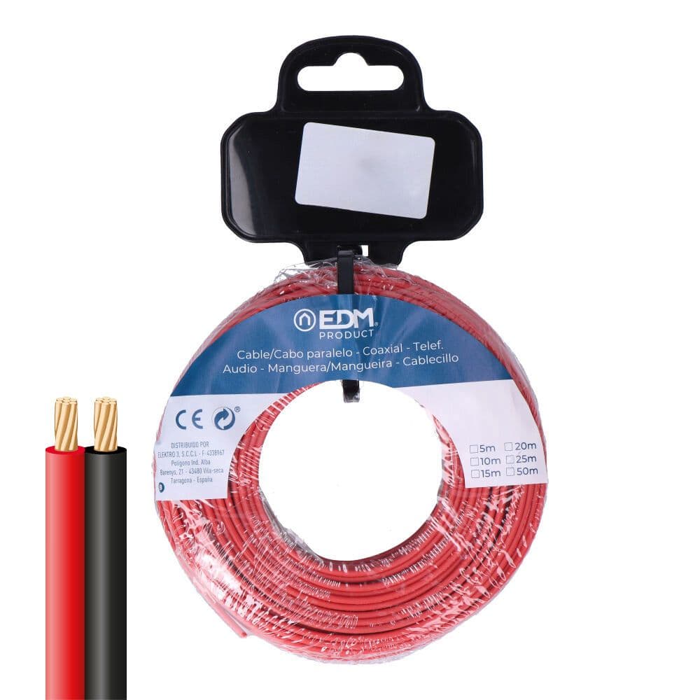 CARRETE CABLE PARALELO 2x1mm ROJO/NEGRO 20m.