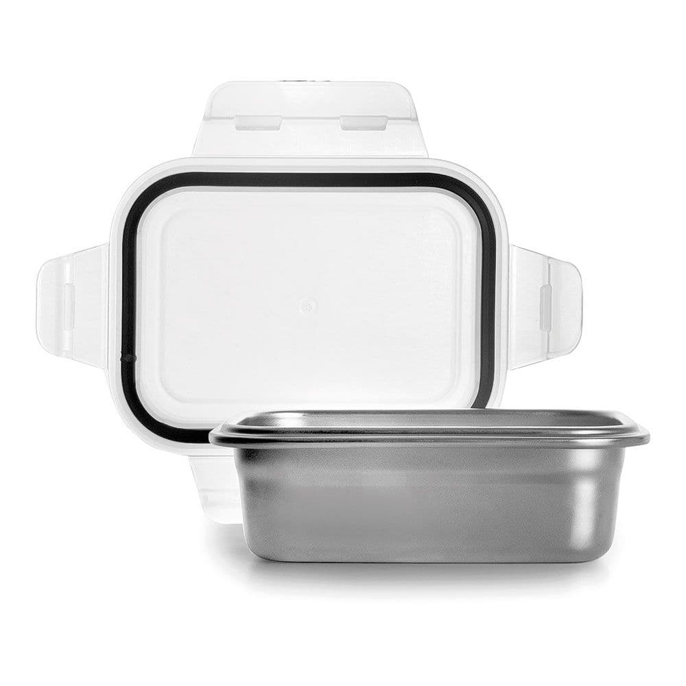 FIAMBRERA RECTANGULAR DE ACERO INOXIDABLE CON TAPA HERMÉTICA DE PLÁSTICO - 600 ml