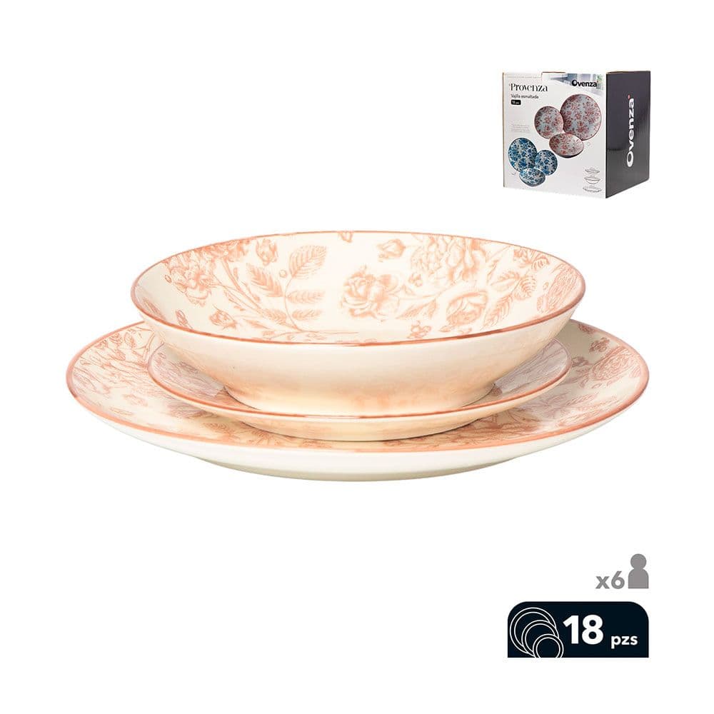 VAJILLA 18 PIEZAS, MODELO PROVENZA, BEIGE