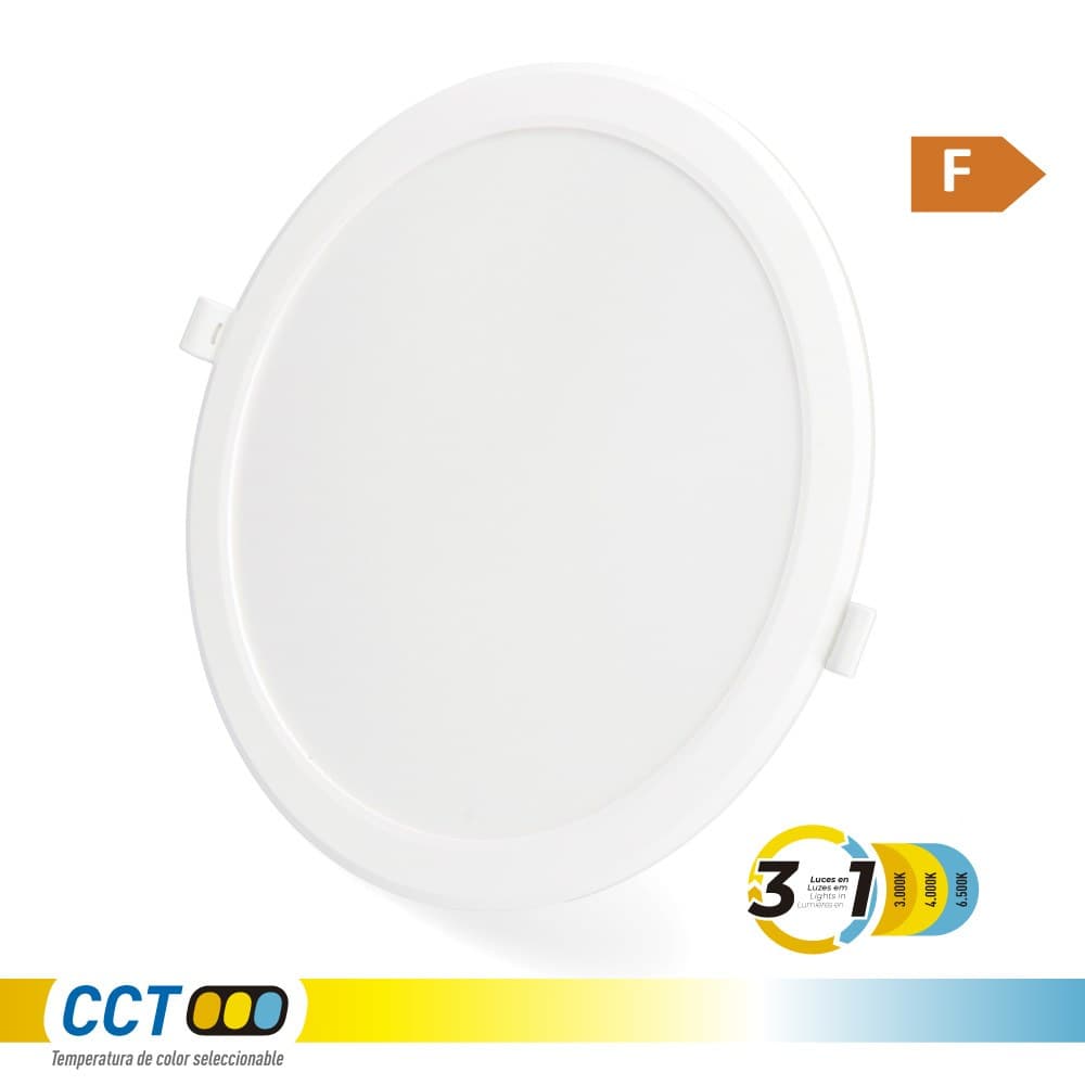 DOWNLIGHT LED EMPOTRABLE, REDONDO, 18 W, 3CCT, 1820 lm, MARCO BLANCO, Ø22,3 cm
