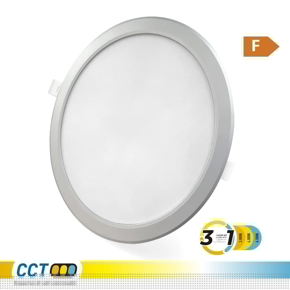 DOWNLIGHT LED EMPOTRABLE, REDONDO, 18 W, 3CCT, 1820 lm, MARCO ALUMINIO, Ø22,3 cm