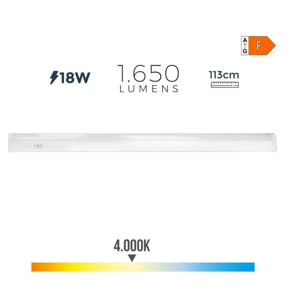 REGLETA LED 18 w 4000 k LUZ DIA 1650 lm 113,8 x 2,5 x 3,6 cm