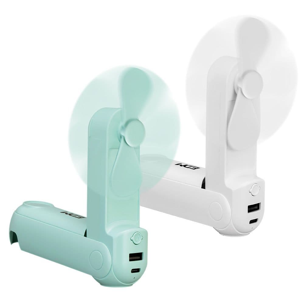 VENTILADOR DE MANO PLEGABLE CON LINTERNA Y POWERBANK, COLORES SURTIDOS, 3,7 x 11,9 cm