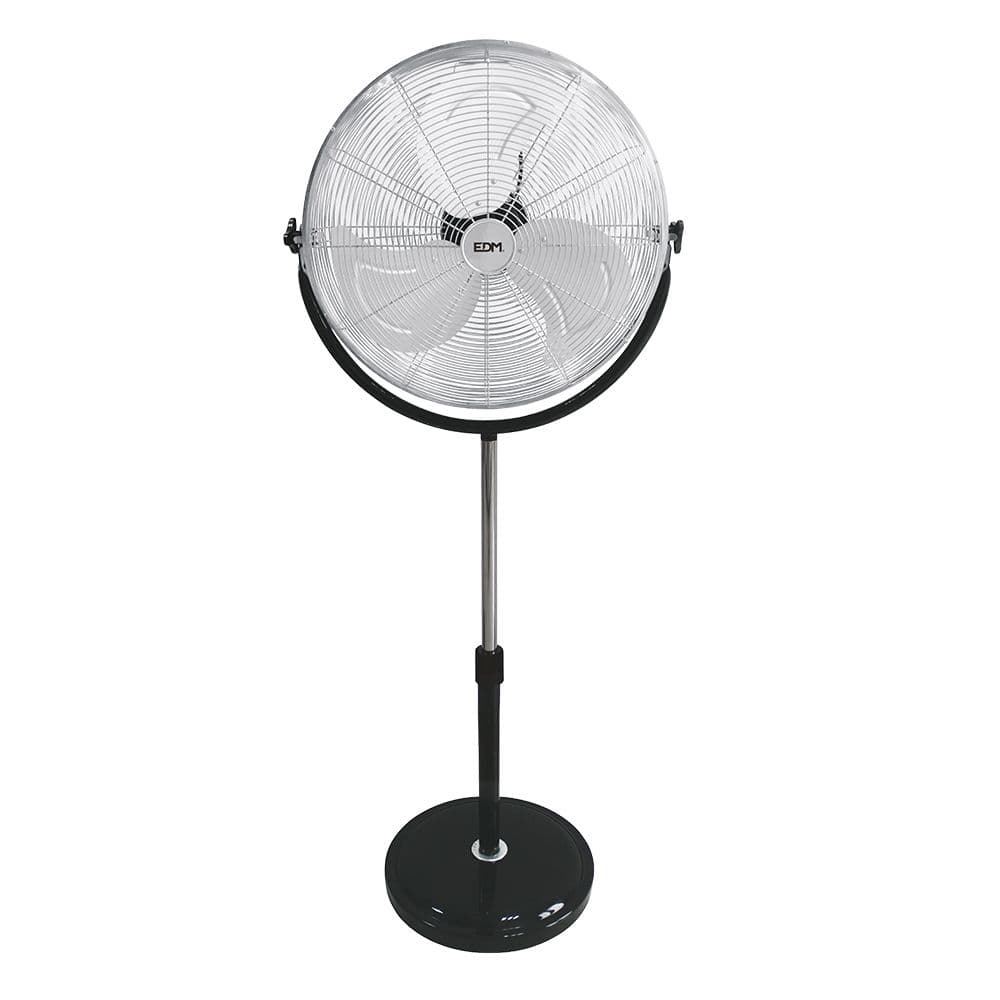 VENTILADOR DE PIE INDUSTRIAL BASE CIRCULAR, CROMADO/NEGRO, POTENCIA 120 W - 64,9 dB - ASPAS Ø50 cm, ALTURA REGULABLE 118-148 cm