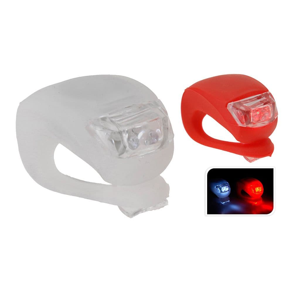 CONJUNTO DE 2 LINTERNAS DE BICICLETA DE SEÑALIZACION. DELANTERA Y TRASERA. 1 x 4LR1130 (PILAS INCLUIDAS)