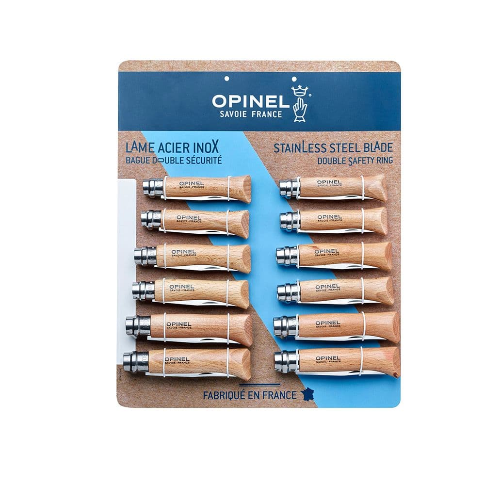 EXPOSITOR NAVAJAS OPINEL ACERO INOXIDABLE, 12 uds (Nº6, Nº7, Nº8 - 4 uds DE CADA NUMERO)
