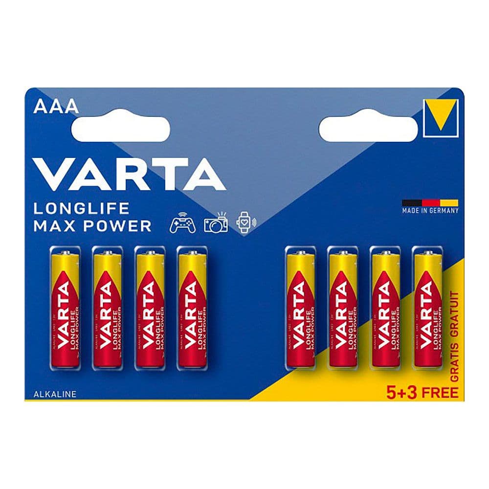 PACK 10 BLISTERS PILA ALKALINA LONGLIFE MAX POWER AAA - LR03 (BLISTER 5+3 uds) Ø10,5 x 44,5 mm