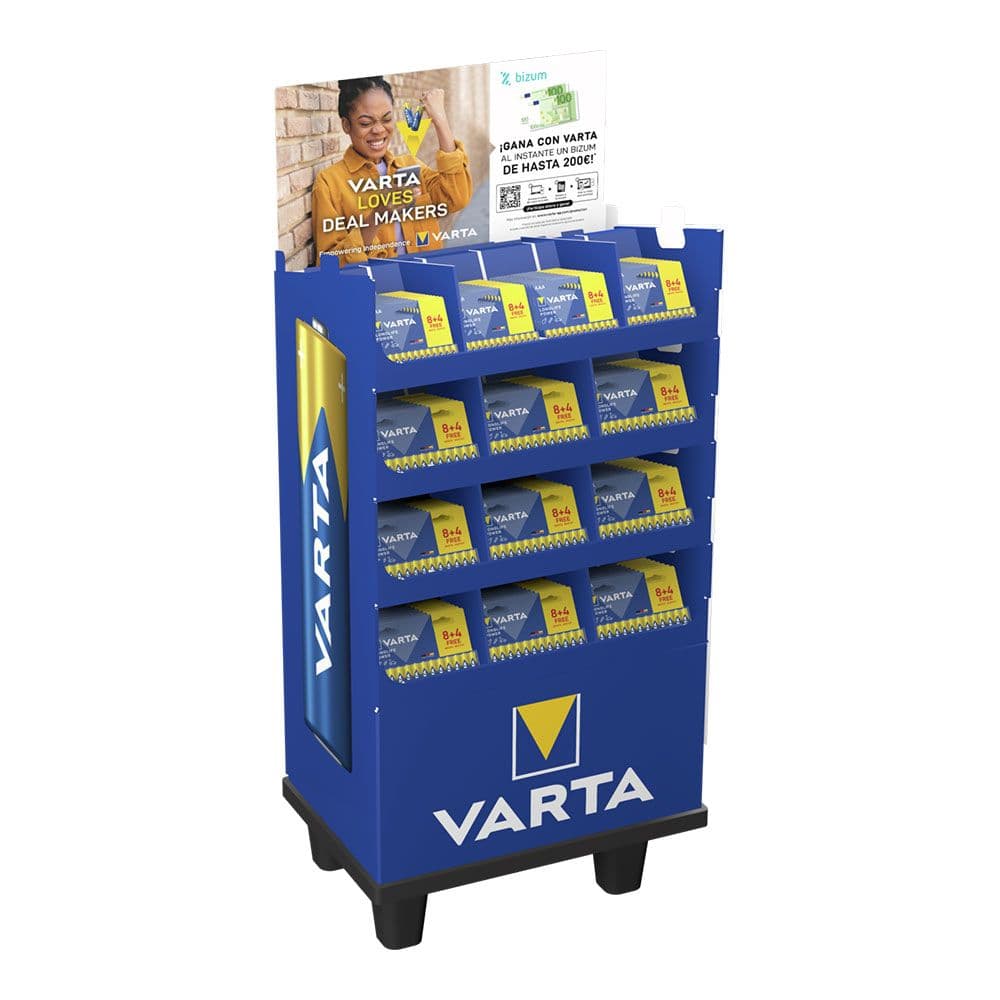 EXPOSITOR PROMOCIONAL DE PILAS LONGLIFE POWER 8+4 CON 133 PACKS (52 PACKS AAA Y 81 PACKS AA)