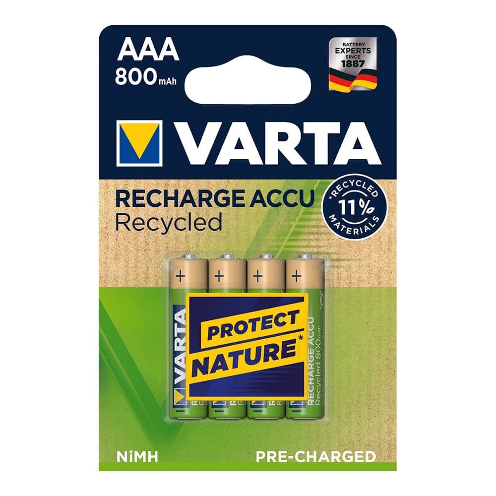 PILA VARTA RECARGABLE ACCU AAA - HR03 800 mA RECYCLED (BLISTER 4 unid.) Ø10,5x44,5mm