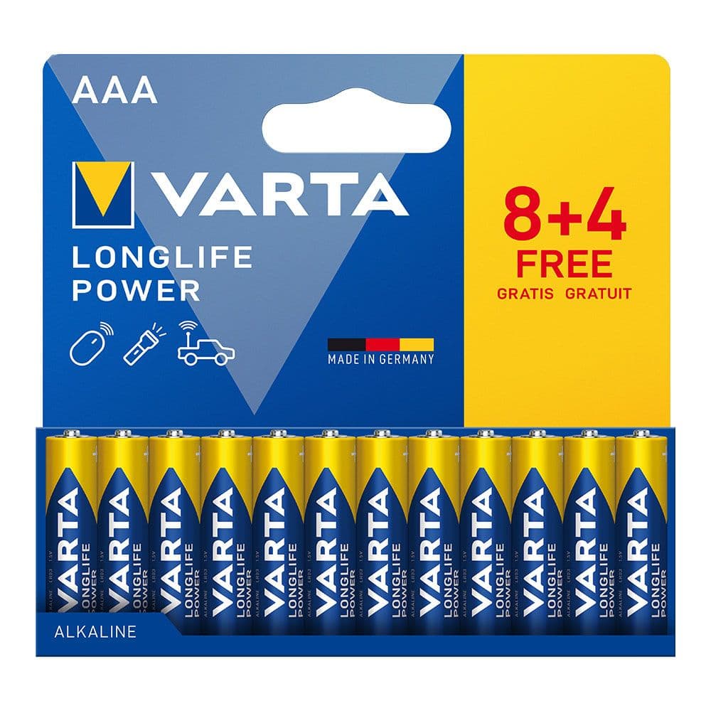 PILA ALKALINA LONGLIFE POWER AAA - LR03 (BLISTER CARTÓN 12 uds 8+4) Ø10,5 x 44,5 mm