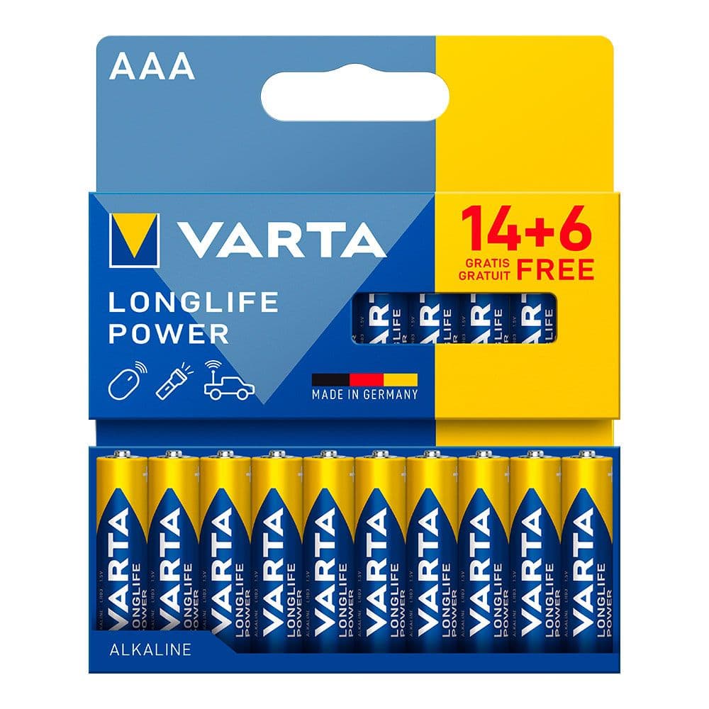 PILA ALKALINA LONGLIFE POWER AAA - LR03 BLISTER 20 uds, 14 + 6, Ø10,5 x 44,5 mm