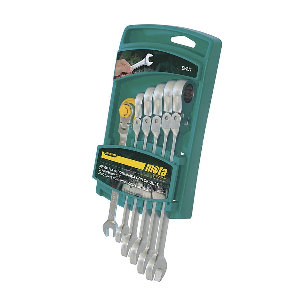 LLAVE COMBINADA ARTICULADA CON CARRACA DE 8,10,11,13,14,17 mm, JUEGO 6 PIEZAS