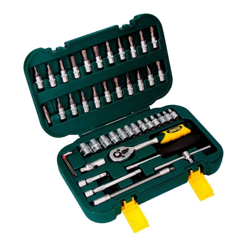 BOCALLAVES Y ACCESORIOS ¼ pulg CROMO VANADIO, JUEGO 45 PIEZAS