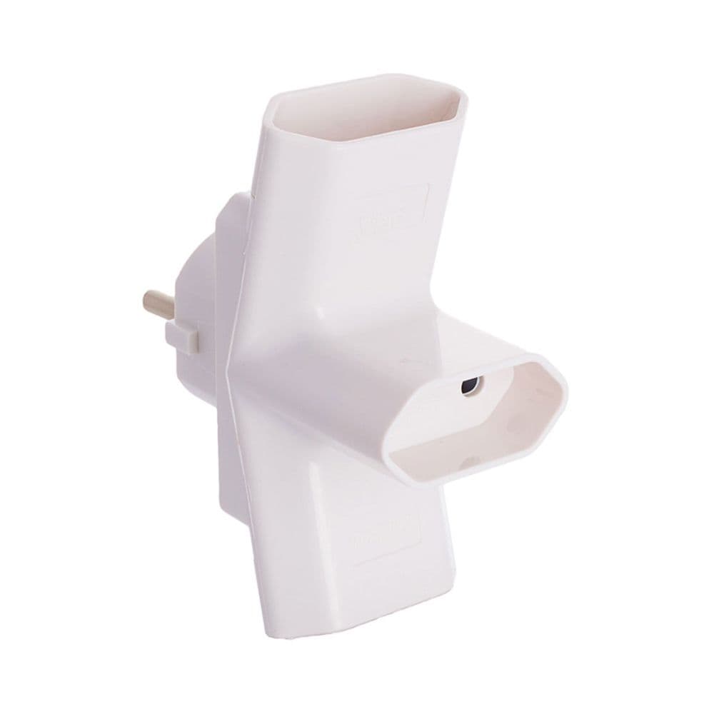 CLAVIJA TRIPLE BIPOLAR 16A 250V ENTRADA SCHUKO SALIDA EUROPLUG 4mm 3680W BLANCA