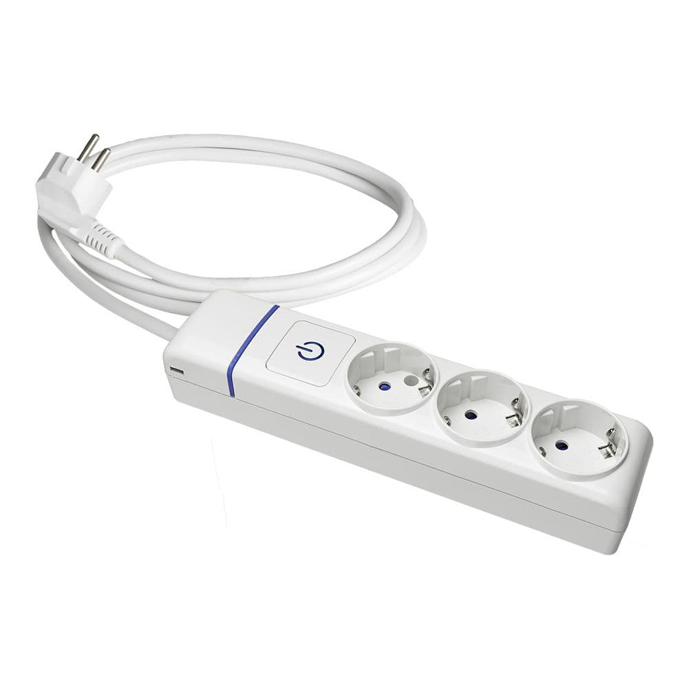BASE MÚLTIPLE CON 3 TOMAS 2P+T, CON INTERRUPTOR LUMINOSO, 1,5 m CABLE H05VV-F 3G1,5 mm², BLANCA