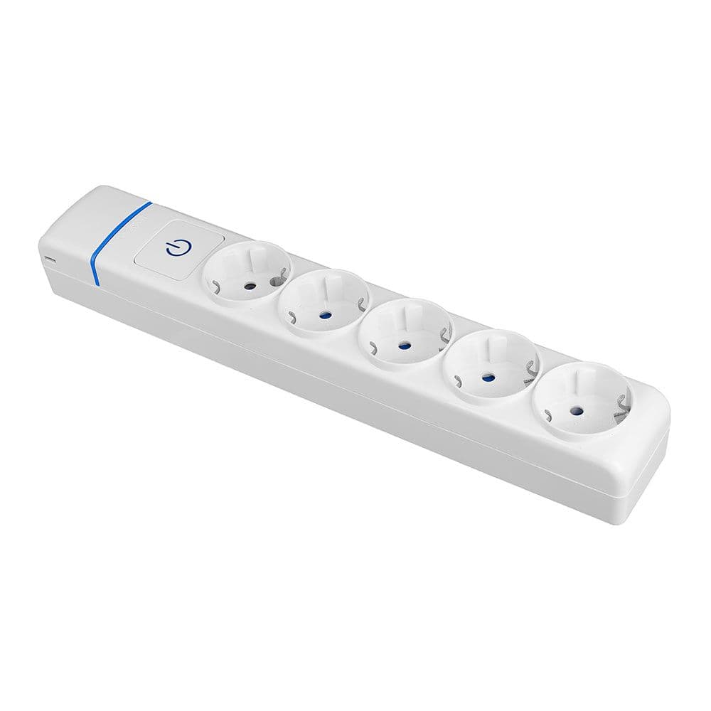 BASE MÚLTIPLE DE 5 TOMAS 2P+T, 16 A 250 V CON INTERRUPTOR LUMINOSO.