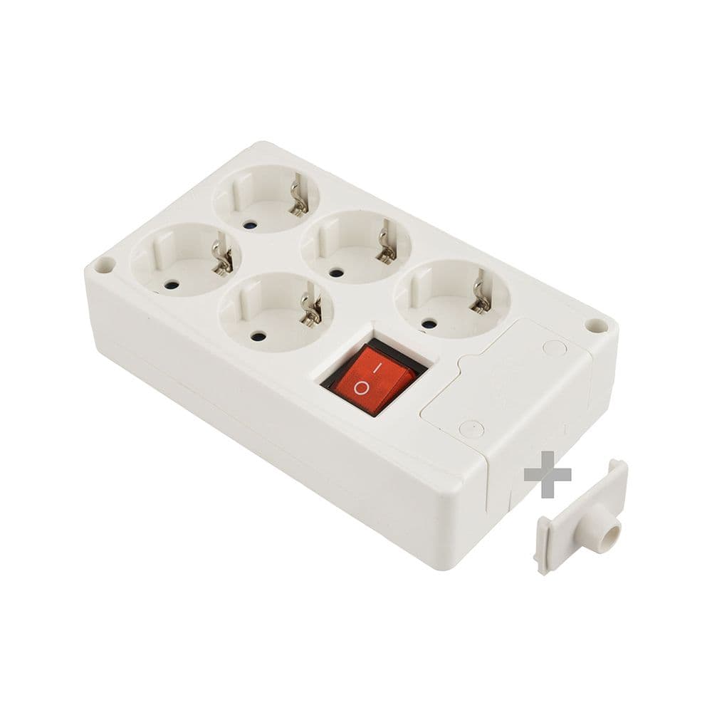 BASE MULTIPLE 5 TOMAS T/TL 10/16 A 250 V BLANCO + INTERRUPTOR LUMINOSO