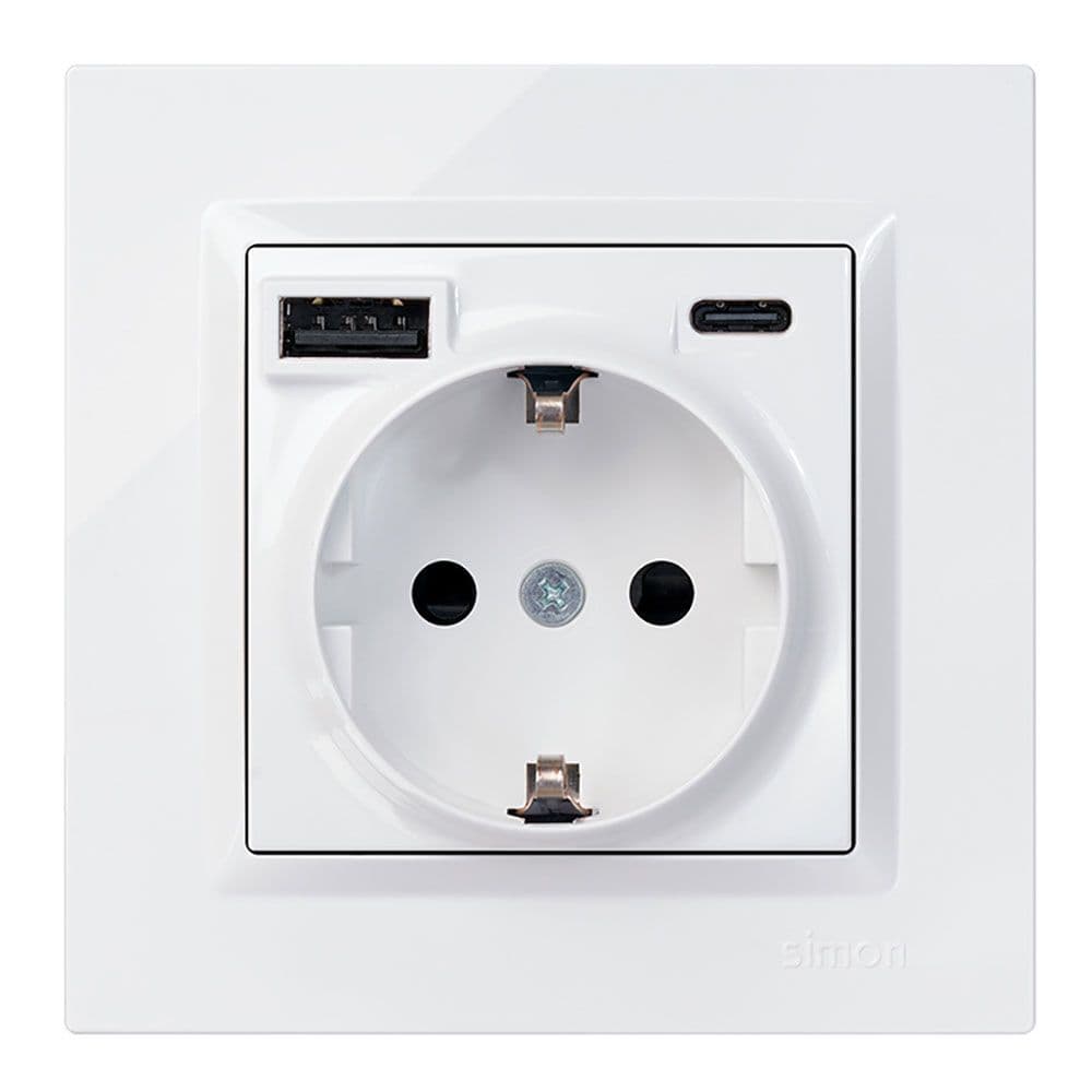 BASE ENCHUFE SCHUKO + USB A + C 10,5 W 16 A 250 V~, SIMON 10, BLANCO