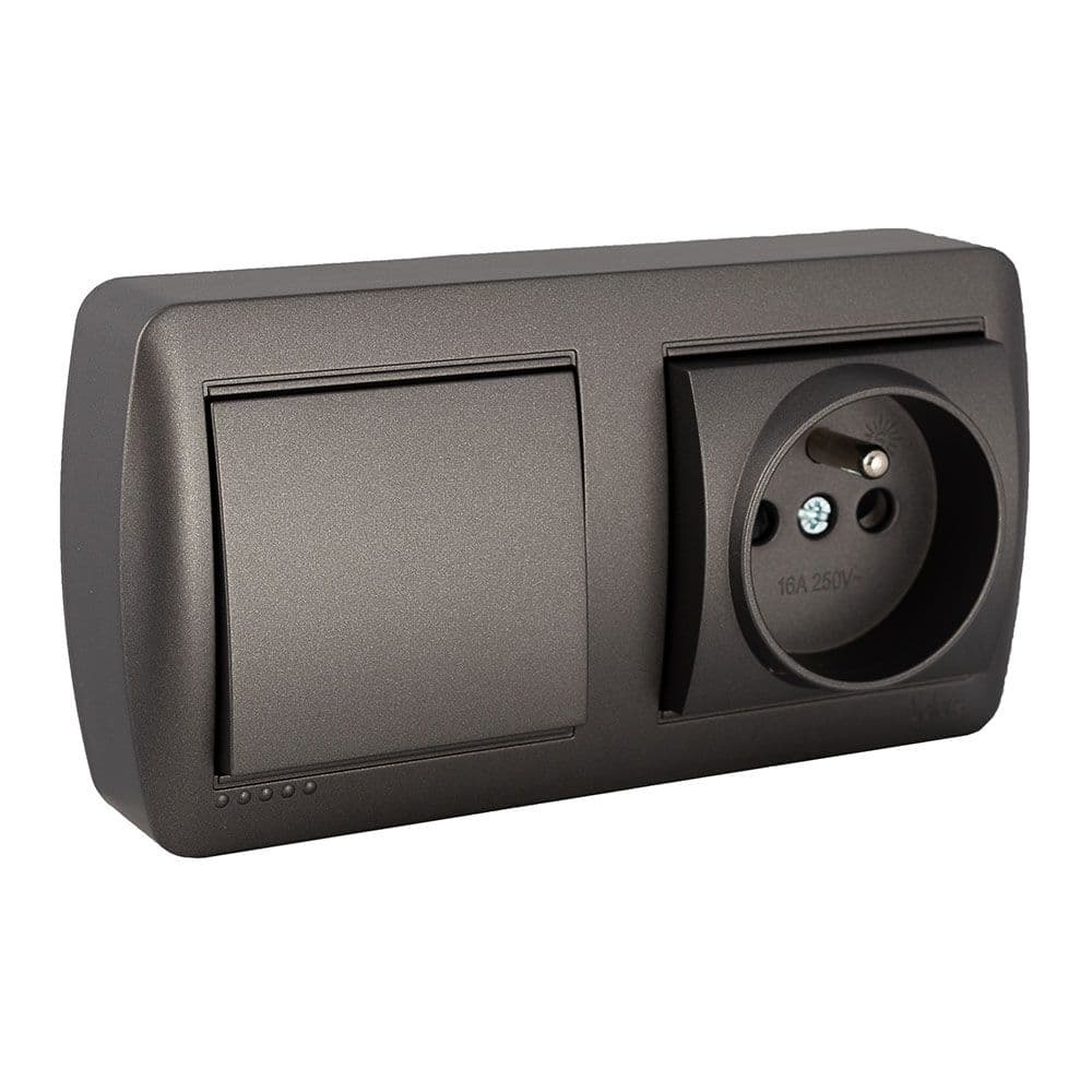 BASE FIJA 2P+T (FRANCÉS) 16A 250V~ + CONMUTADOR / INTERRUPTOR 10AX 250V~. DE SUPERFICIE. SERIE MURAL