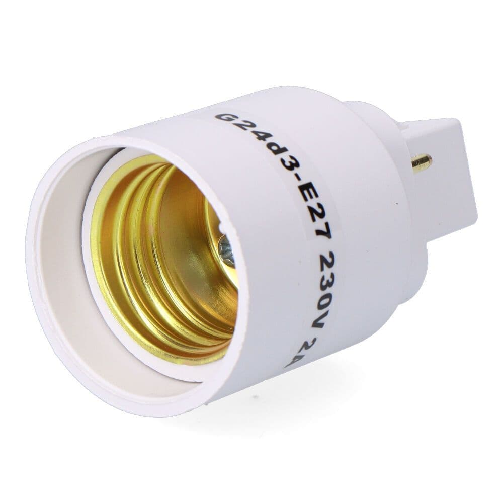 CONVERTIDOR DE G24d3 A E27, 2 A 230 V, BLANCO, Ø37 x 67 mm (RETRACTILADO)