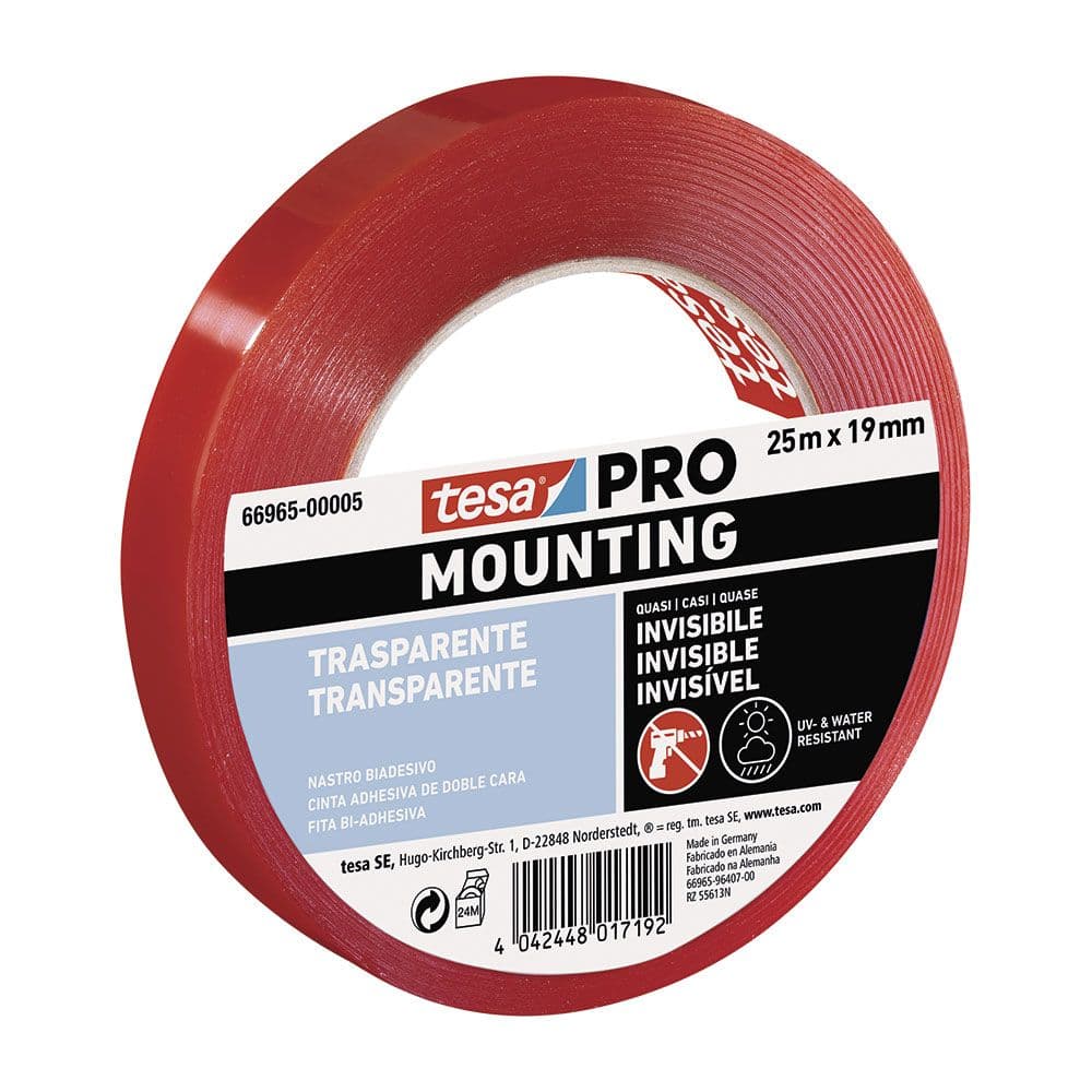 CINTA DOBLE CARA MOUNTING PRO TRANSPARENTE 19 mm x 25 m
