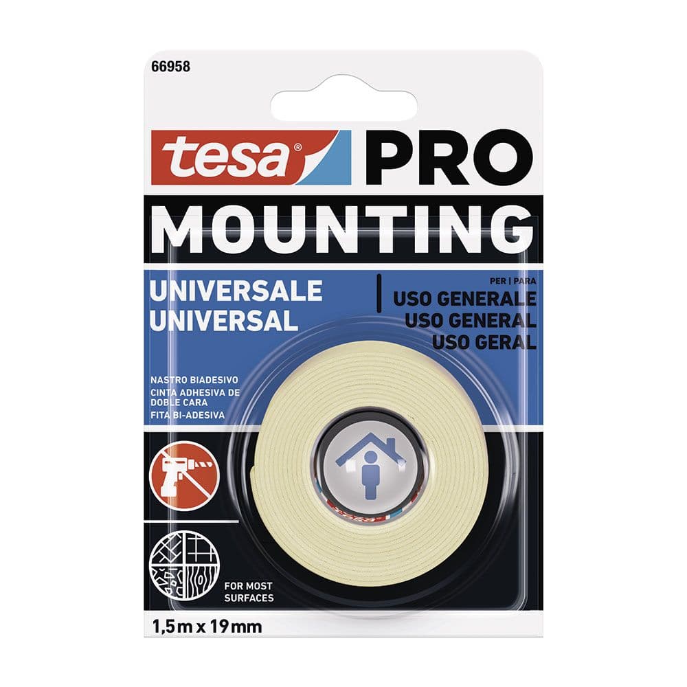 CINTA DOBLE CARA MOUNTING PRO UNIVERSAL 19 mm x 1,5 m