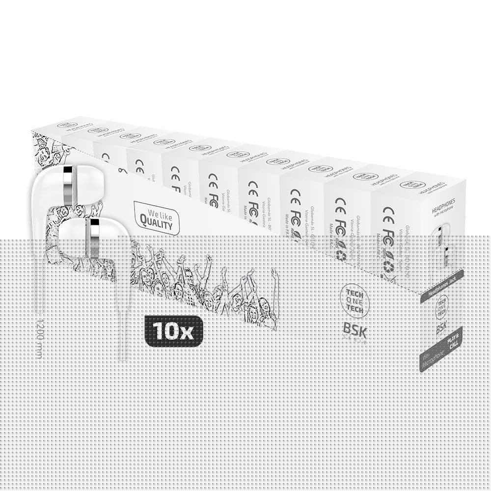 PACK AHORRO 10 AURICULARES BSK CON MICRÓFONO, BLANCO