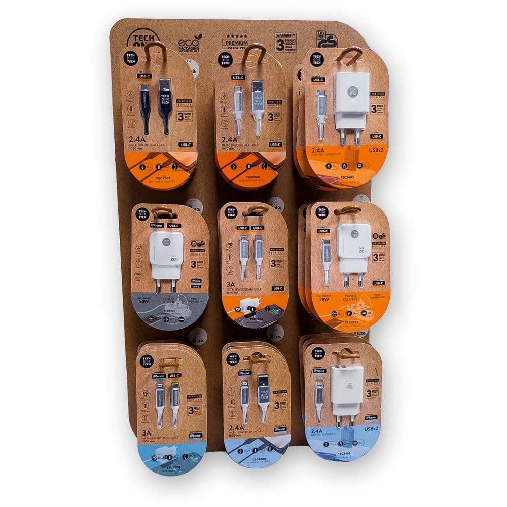 EXPOSITOR EKO CARGADORES, CONTIENE 27 PRODUCTOS, 40 x 15 x 60 cm