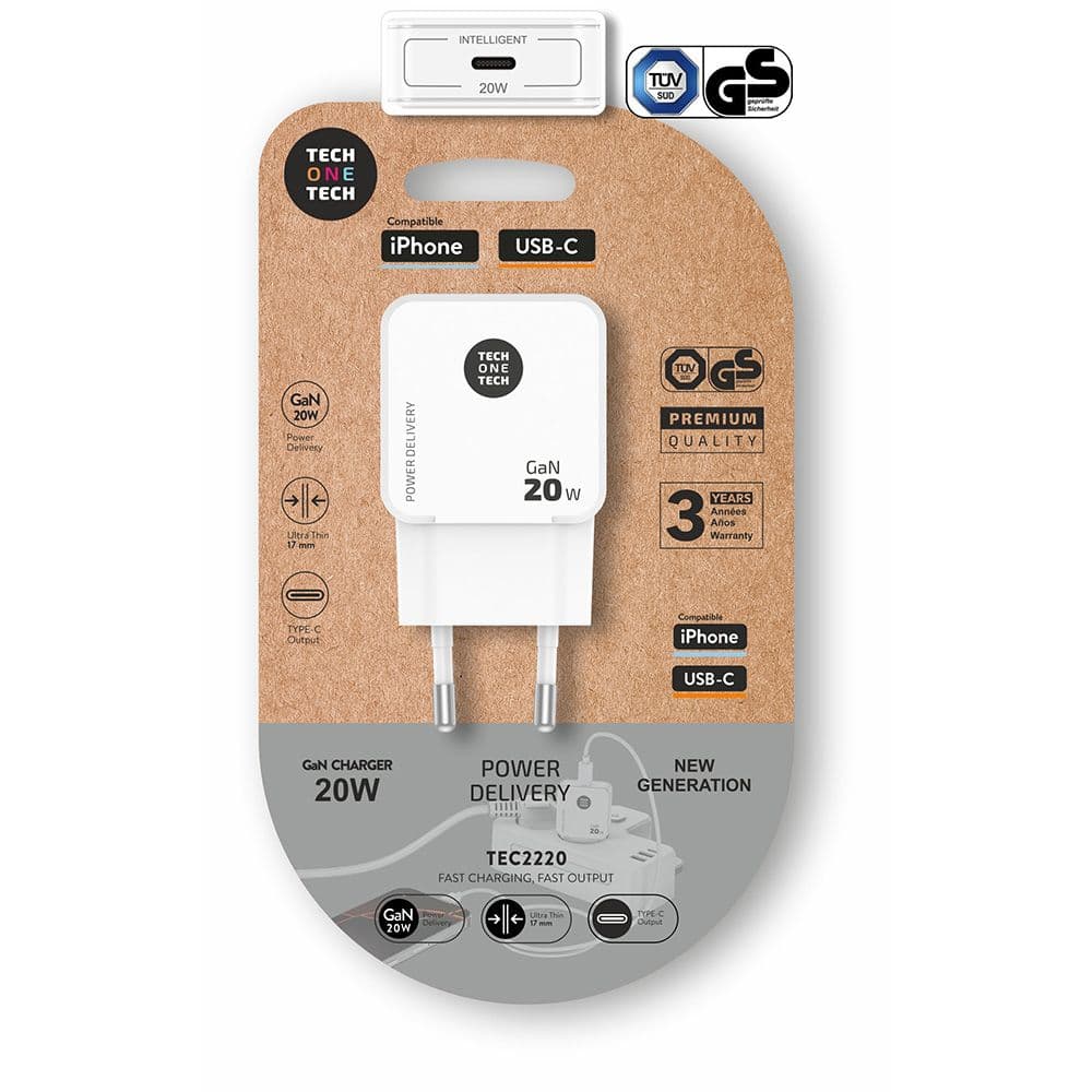 CARGADOR RÁPIDO GaN 20 W, USB-C, BLANCO