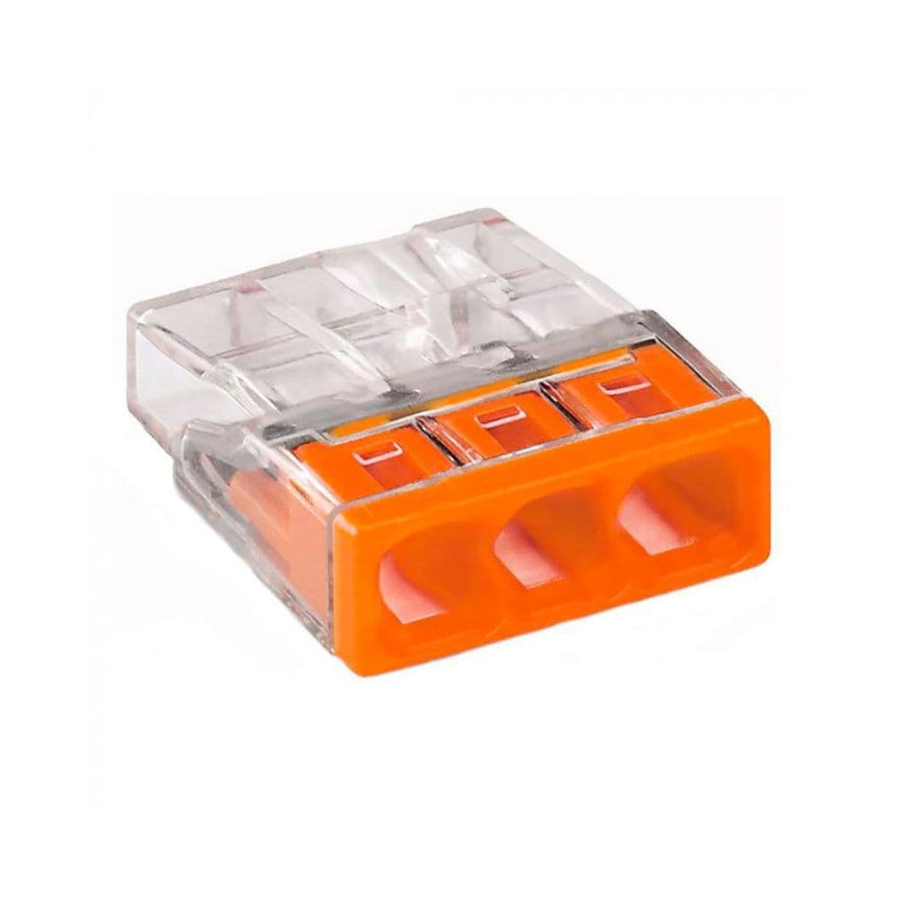 CONECTOR RÁPIDO 3 VIAS, Ø MÁXIMO 2,5 mm², TRANSPARENTE / NARANJA