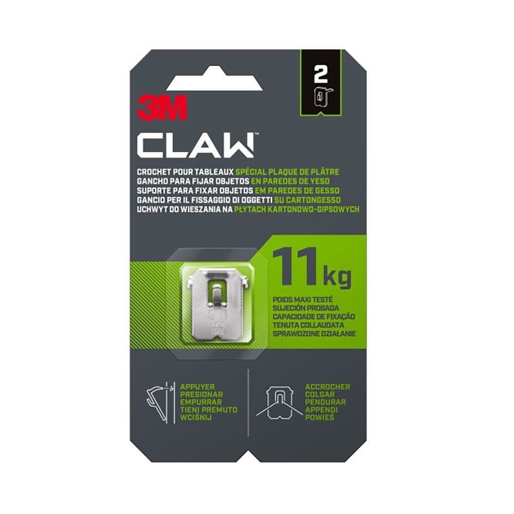 GANCHO PARA PAREDES DE YESO, 11 kg, 27 x 31,5 x 4 mm, 2 uds