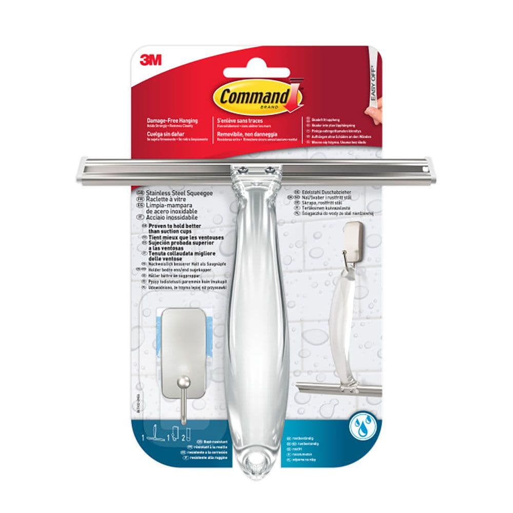 COMMAND LIMPIAMAMPARAS CON GANCHO ACERO INOXIDABLE, NÍQUEL SATINADO, 1 ud + 2 TIRAS